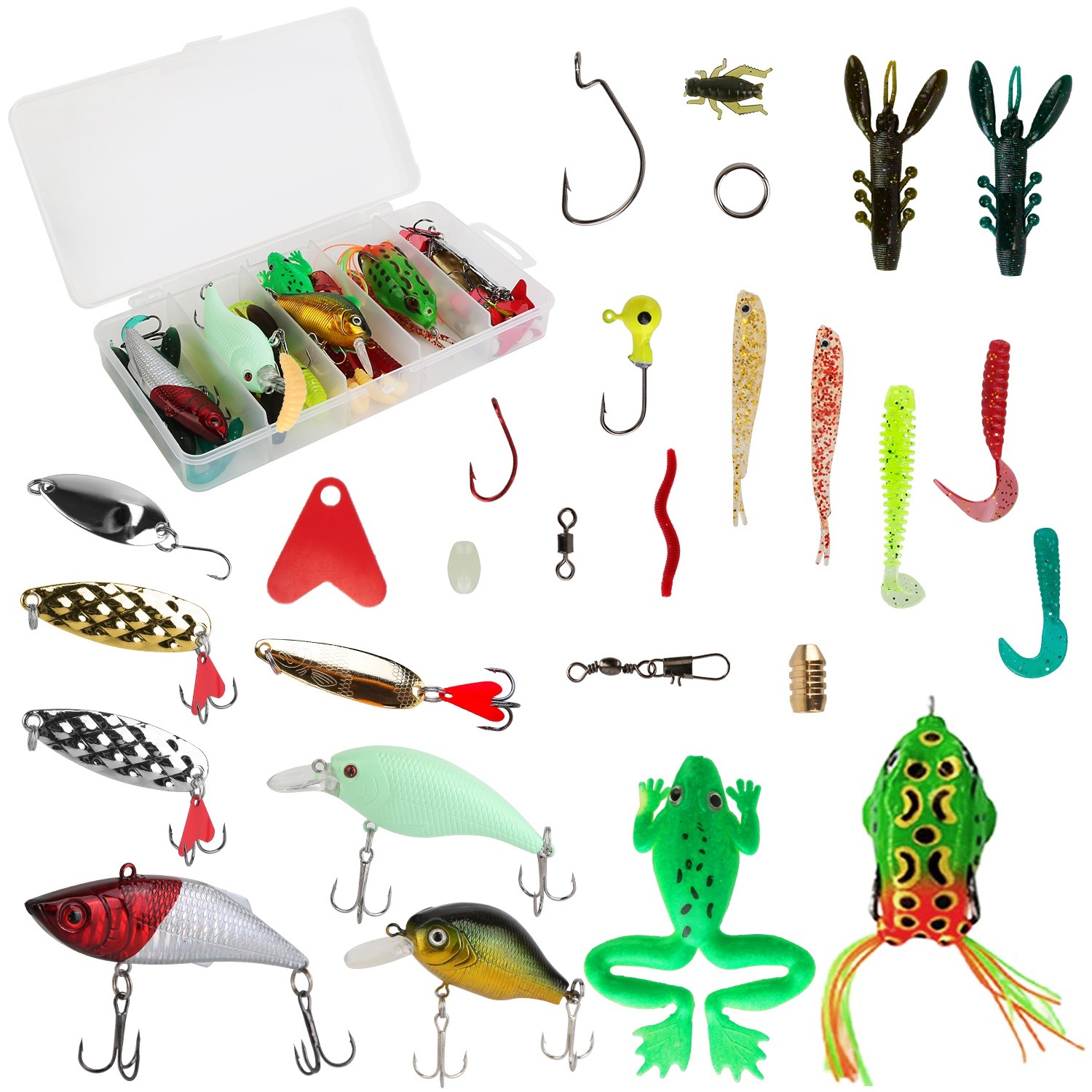 94Pcs Fishing Lures Kit Soft Plastic Fishing Baits Set with Soft Worms Frog  Cra