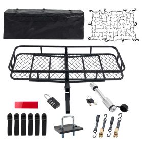 60" x 24" x 6" Hitched Mounted Folding Cargo Basket with Cargo Net, 500lbs Capacity for Car SUV Truck Trailer, Black