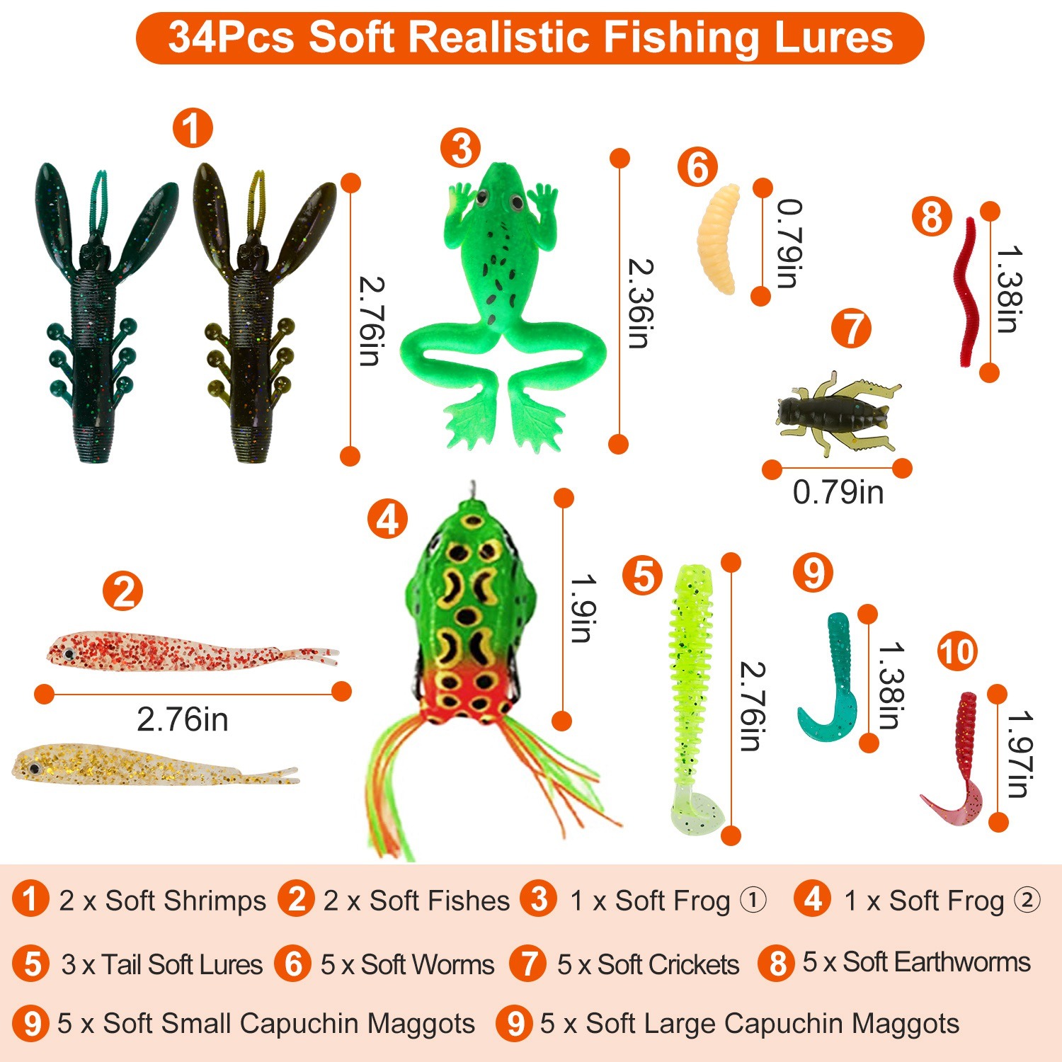 94Pcs Fishing Lures Kit Soft Plastic Fishing Baits Set with Soft