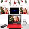 DBPOWER 11.5" Portable DVD Player, 5-Hour Built-in Rechargeable Battery, 9" Swivel Screen Region Free (Red)