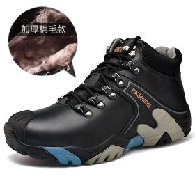 High quality Men's Hiking Shoes Outdoor High top Hunting Boots Men Genuine Leather Comfortable Trekking Boots (Color: Black Fur -A2027, size: 43)