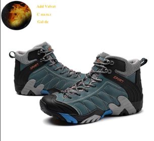 High quality Men's Hiking Shoes Outdoor High top Hunting Boots Men Genuine Leather Comfortable Trekking Boots (Color: 2058grayblue fur, size: 46)