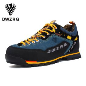 DWZRG Waterproof Hiking Shoes Mountain Climbing Shoes Outdoor Hiking Boots Trekking Sport Sneakers Men Hunting Trekking (Color: Blue Yellow, size: 45)