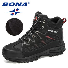 BONA 2022 New Designers Nubuck Mountain Climbing Shoes Men Plush Quality Outdoor Trekking Shoes Man Sneakers Hunting Boots Comfy (Color: Charcoal grey red, size: 10)