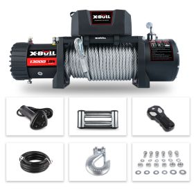 X-BULL Electric Winch 13000 LBS Steel Cable Wireless Remote Crystal Film (Color: as Pic)